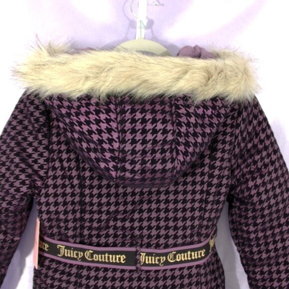 Juicy Couture Girls Hooded Puffer Coat NWT Faux Fur Trim Belted 10/12 - Picture 3 of 8